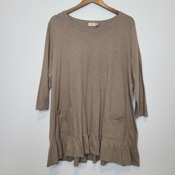 Logo by Lori Goldstein Ruffle Hem Solid 100% Cotton Top Blouse Front Pockets - Picture 2 of 10